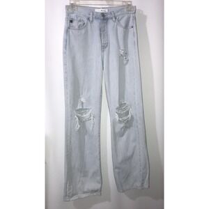 Kancan Women's Light Wash Blue Denim Straight Leg Distressed Jeans Cotton 5/26